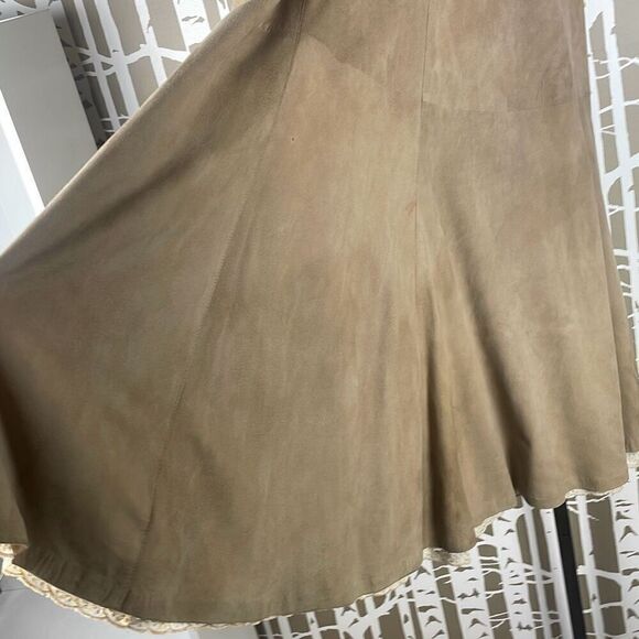 Genuine Suede Leather Maxi Skirt w Lace Hem 14 - Picture 3 of 15